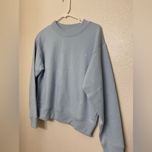 A New Day Rhinestoned Jeweled Pullover Sweatshirt crew neck light blue NWOT XS